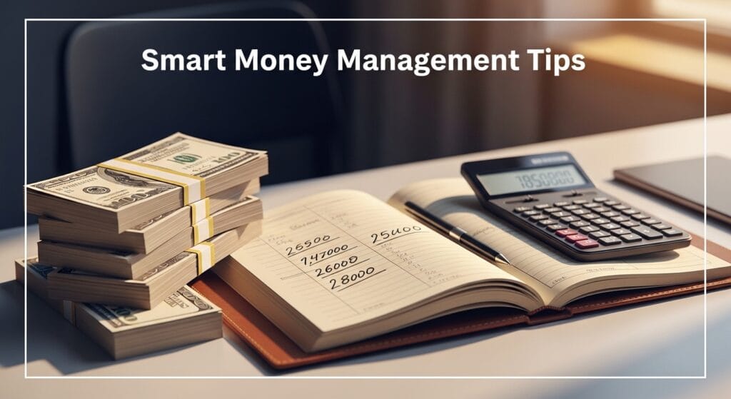 A psychological concept of the 'Mirror Problem' in personal finance, illustrating why Smart Money Management Tips fail without behavioral control against 2026 digital spending algorithms